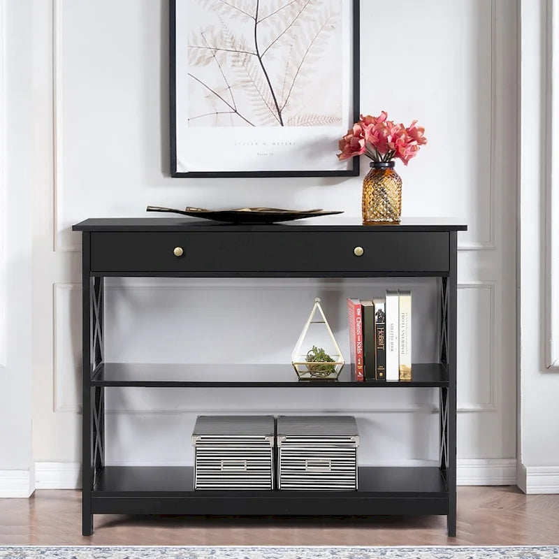 Console Table with 1 Drawer and 2 Open Shelves
