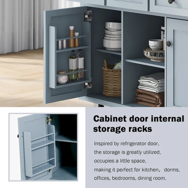 Kitchen Cart With Rubber Wood Drop-Leaf Countertop (no include stool)