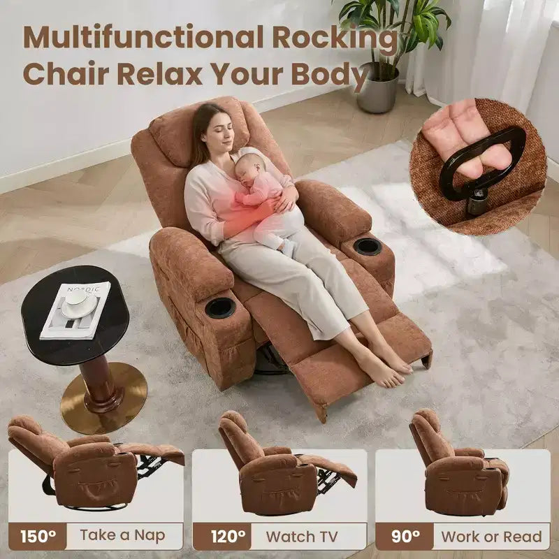 360 Swivel Rocker Recliner Chair with Massage and Heat