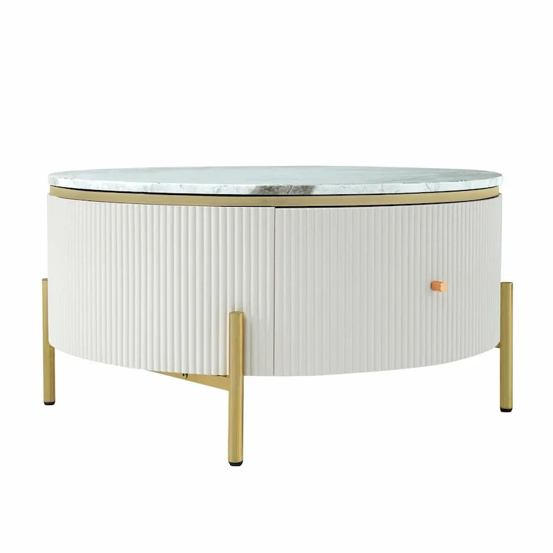 31.5 Modern Round Coffee Table with Large Drawer Storage