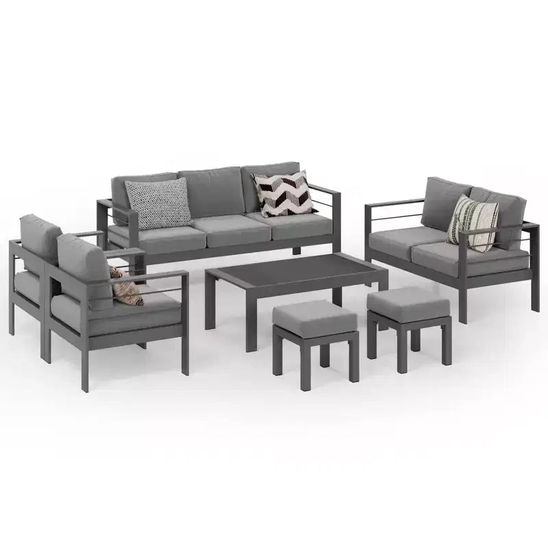 Heynemo Aluminum Outdoor Patio Furniture Set with Footrest, Outdoor Sectional Metal Sofa with 5'' Cushion & Coffee Table for Balcony, Garden