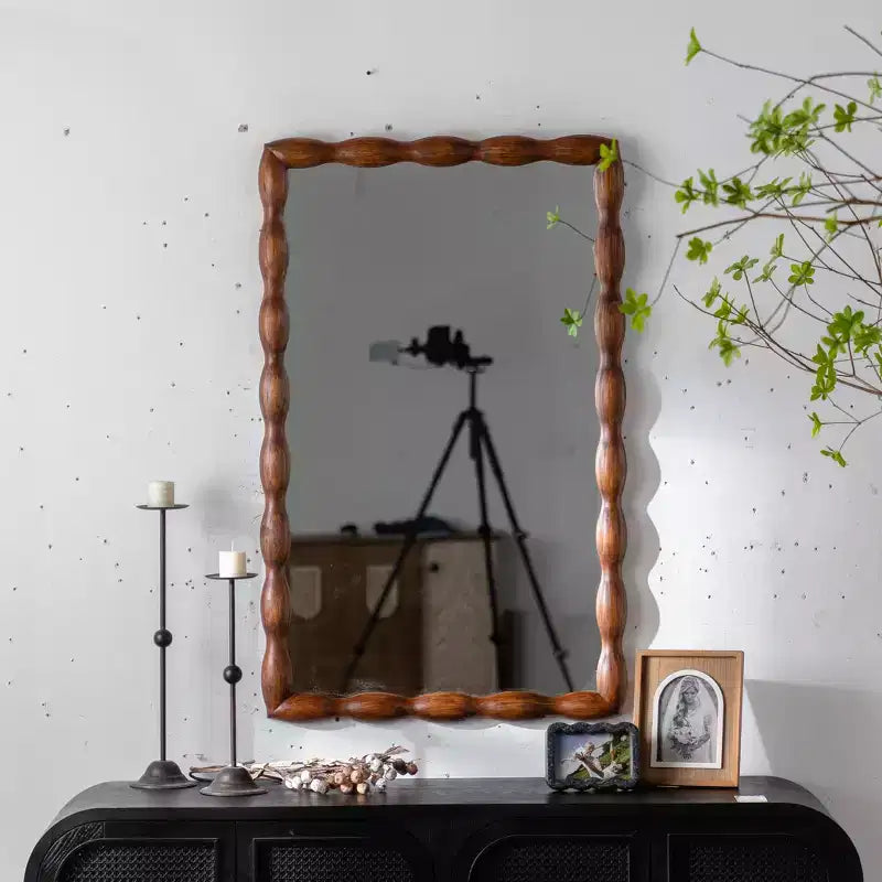 Mid-Century Modern Full-Length Mirror, Wall Mirror Decorative Mirror, Swirl Wood Frame, Walnut - ModernLuxe