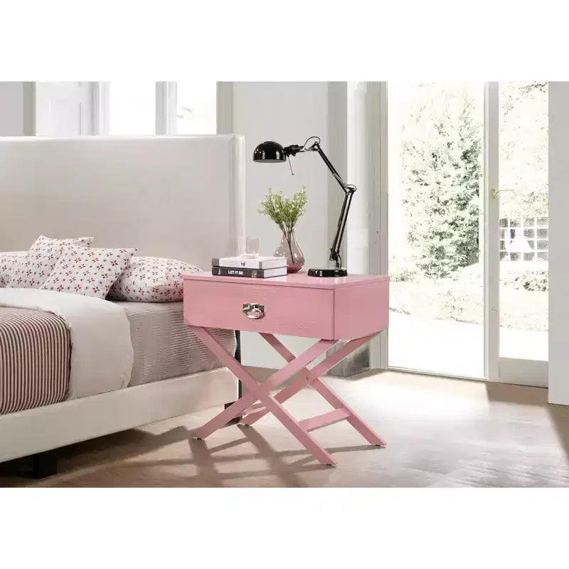 X Frame 1-Drawer Nightstand with Textured Drawer Front