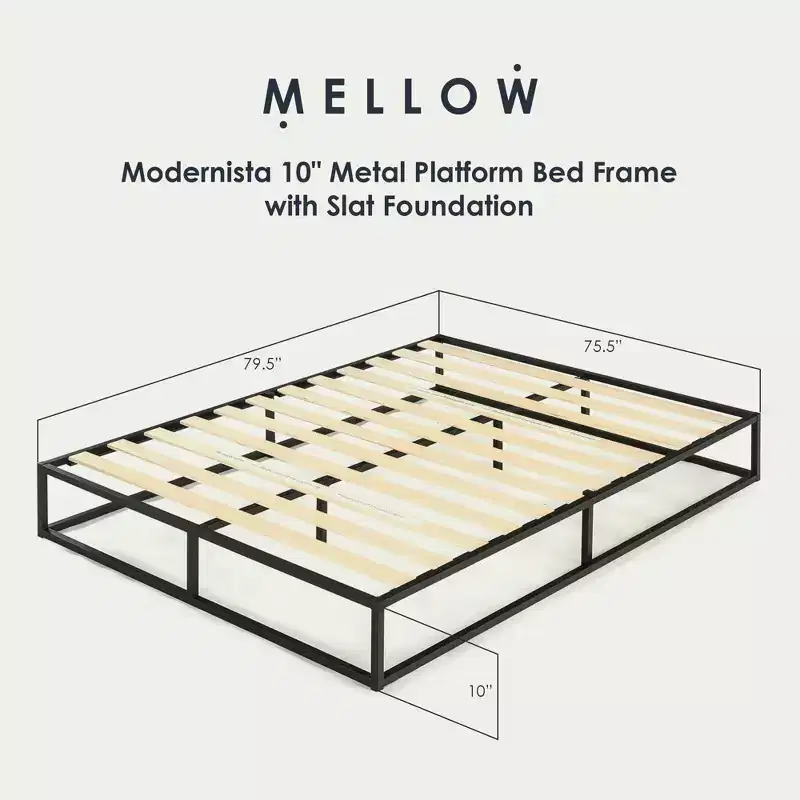 Metal Platform Bed Frame with Slat Foundation, King, Black
