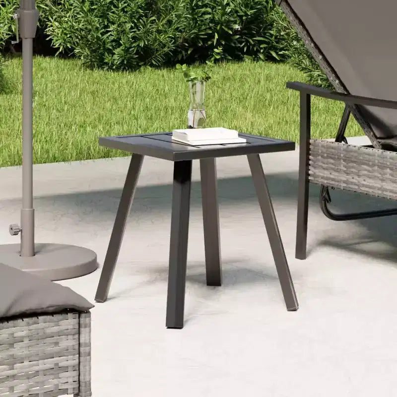 vidaXL Modern Patio Table  Anthracite Steel Lounge Set, Slatted Design, Square Shape, Outdoor Garden Coffee Table