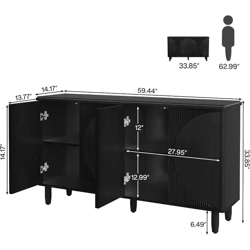 Lantine Modern Buffet Cabinet Sideboard with Storage Doors, Suitable for Living Room, Kitchen, Dining Room (Black)