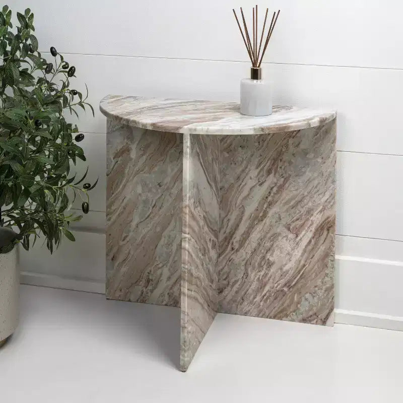 JONATHAN Y Patrice 20 Art Deco Minimalist Natural Marble Handmade Demilune Side Table