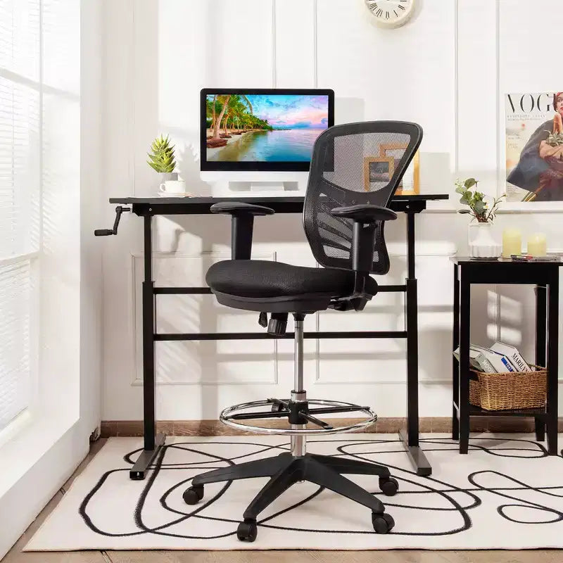 Mesh Drafting Chair with Adjustable Armrests & Foot-Ring