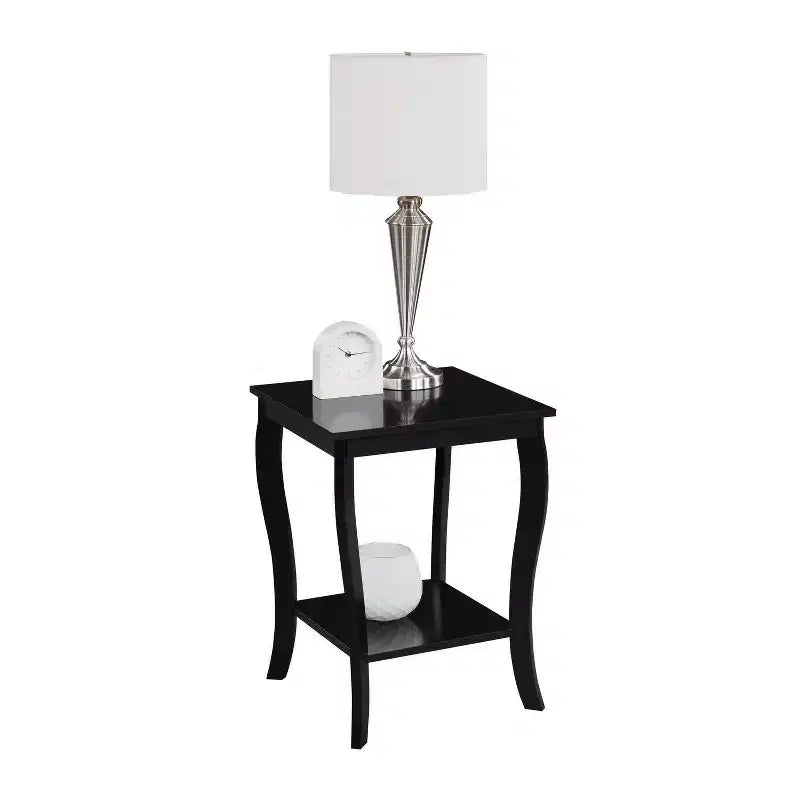 Square Wood Top End Table, White, 2-Tier Shelving