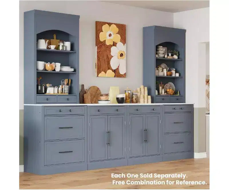 Freestanding Kitchen Pantry Cabinet with Faux Marble Top