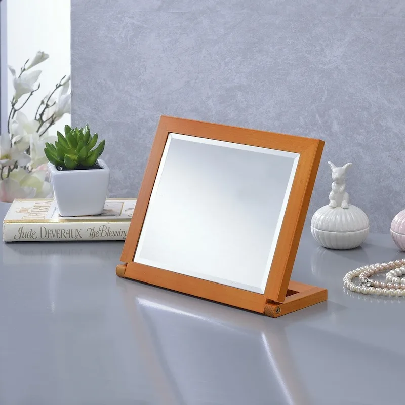 Ore International Rectangle Walnut Frame Beveled Vanity Tilted Mirror - Brown