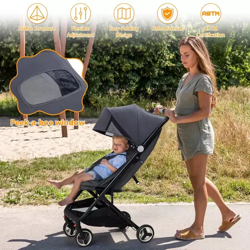 Compact Triple-Fold Baby Stroller with Canopy