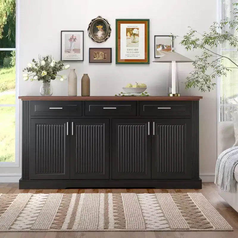 Okak 63in Fluted Sideboard Cabinet, Bufft Cabinet with 4 Doors and 2 Drawers, Storage Cabinet for Living Room, Dining Room, Kitchen