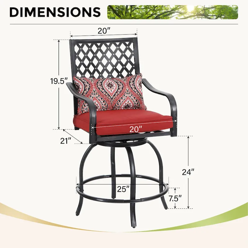 Outdoor Swivel Metal Cushioned Bar Height Patio Chairs Set of 4