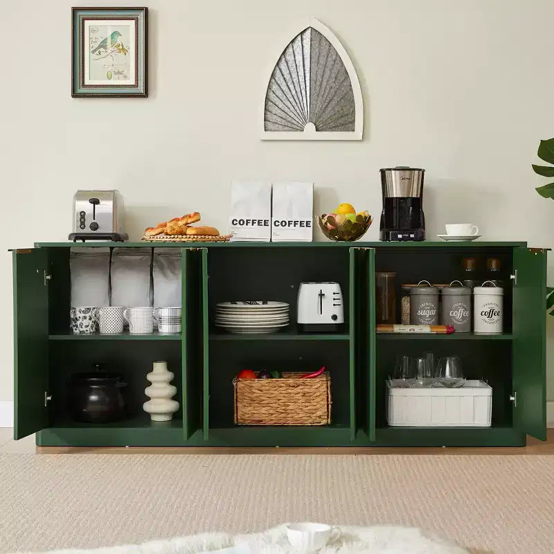 JVNOXK 67-inch modern wavy sideboard,6-door cabinet with storage function, suitable for kitchen,bedroom,living room, Green