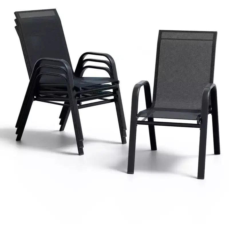Stackable Dining Chairs Set of 4, High-Back Patio Dining Chairs Set, Outdoor Chairs with Textilene Fabric & Metal Frame for Lawn Backyard Deck Garden