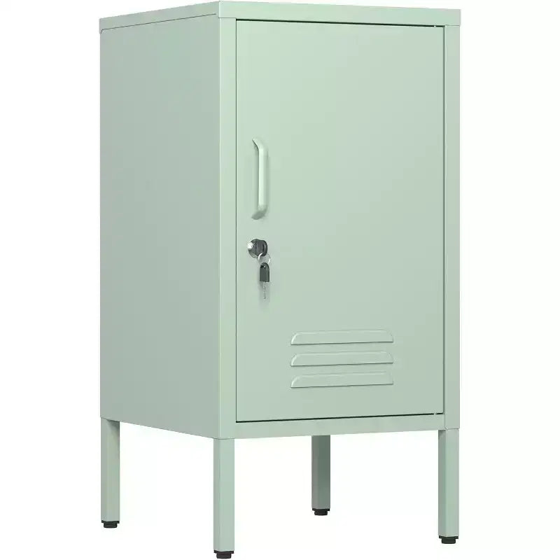 Acekool Lockable Metal End Table with Single Door, 2 Adjustable Shelves, Modern Minimalist Storage Cabinet for Bedroom and Living Room, Pink
