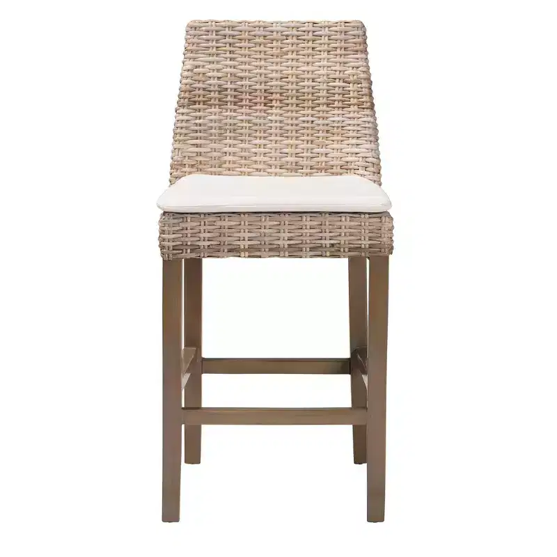 bali & pari Toby Rattan and Mahogany Wood Counter Height Barstool Kubu Gray/Rustic Taupe