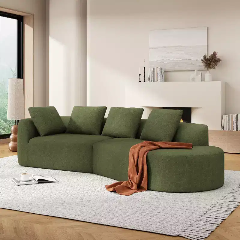 116-Inch Modern Curved Sectional Sofa with Chaise Lounge, Pearl Upholstery, for Living Room