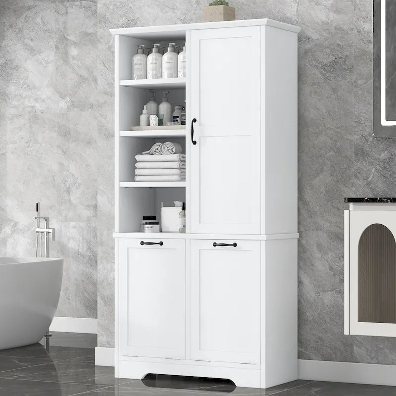 Bathroom Storage Cabinet with Tilt-Out Laundry Hampers and Adjustable Shelves