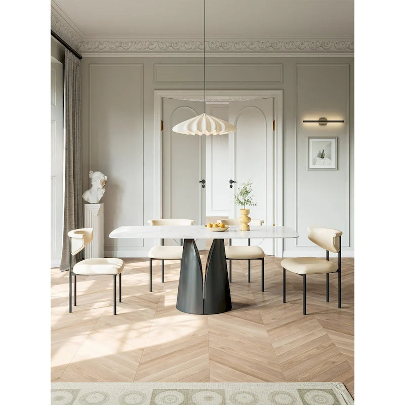 Modern Dining Table with Rectangle White Slate Top