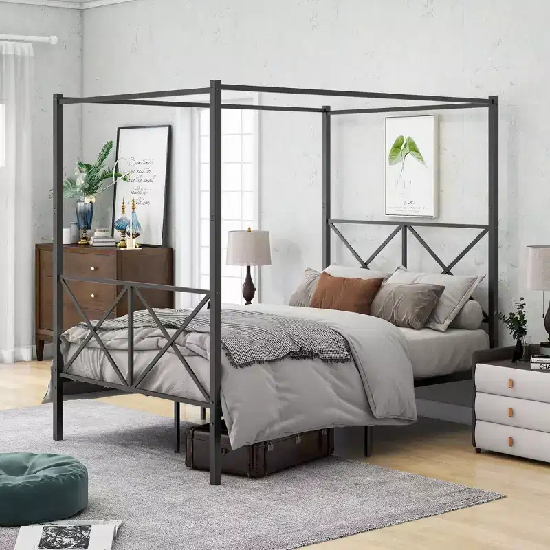 Full Size Metal Canopy Bed Frame - Sturdy Steel Construction with Under-Bed Storage