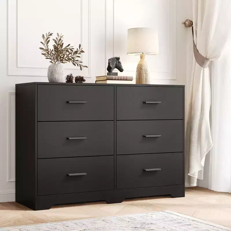 Black / White 6-Drawer Double Dresser, 47