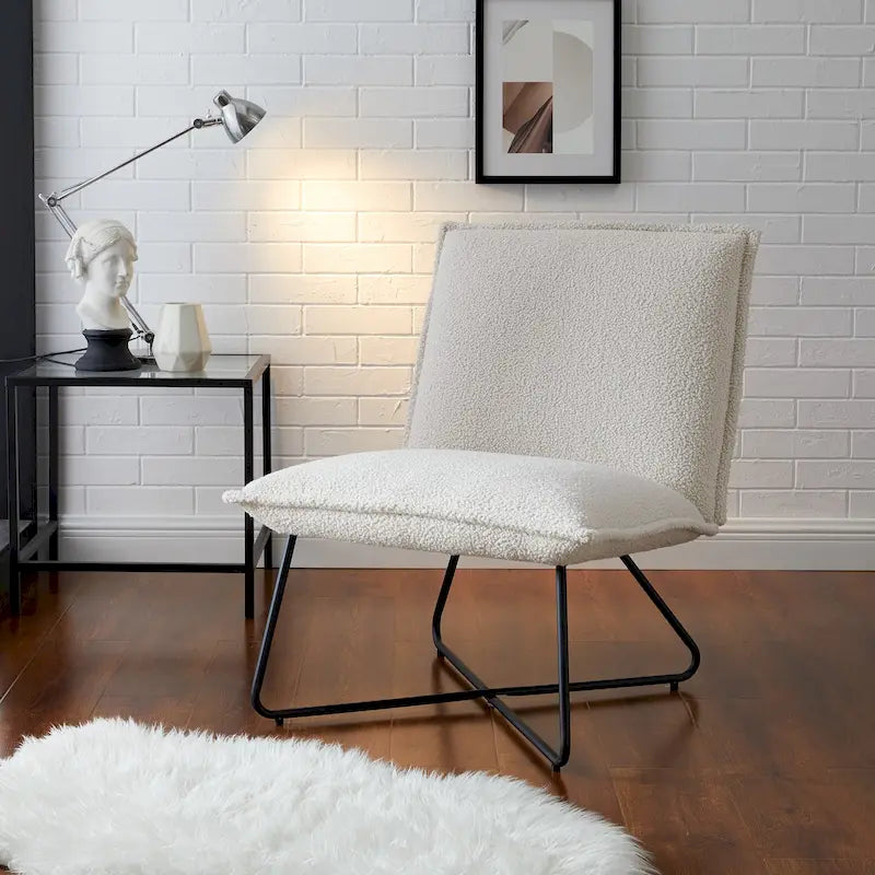 Pillow Accent Chair | Black Stripe Tan Fabric | Metal Wire Base | 26.5W Seat | Modern