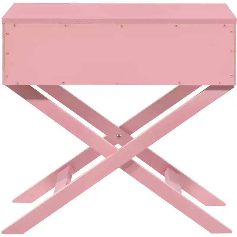 X Frame 1-Drawer Nightstand with Textured Drawer Front