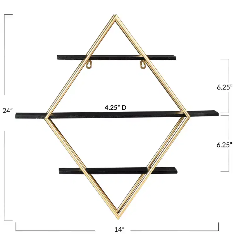 Wood and Gold Rectangle Wall Shelf