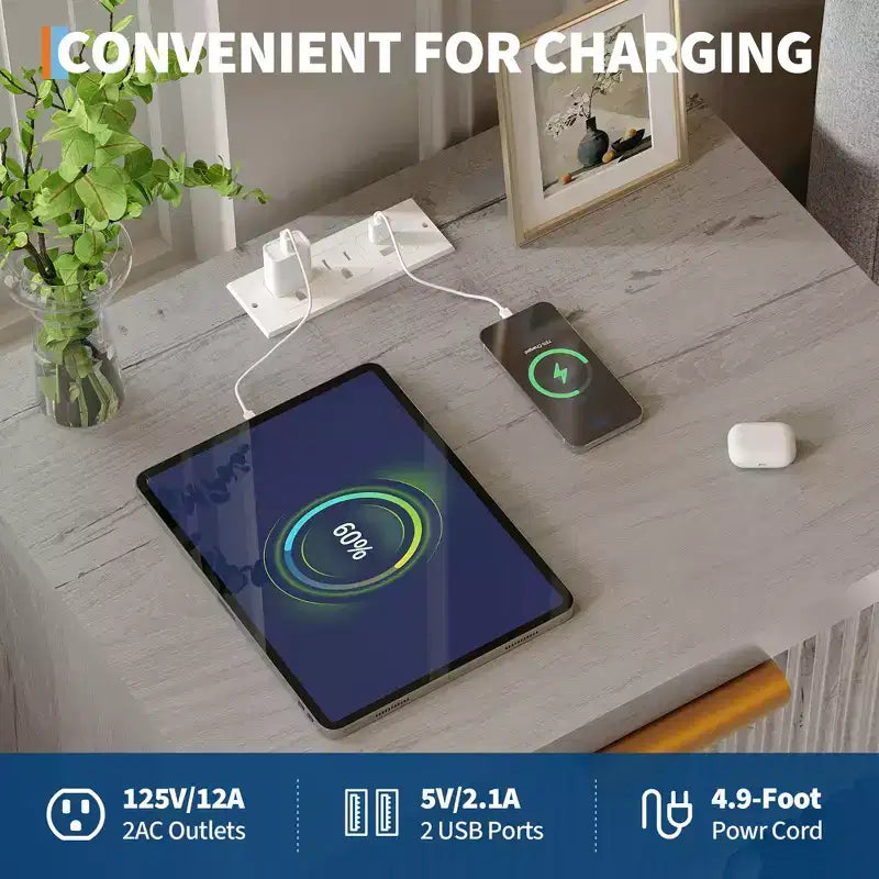 Fluted Nightstand with Charging Station and Drawers