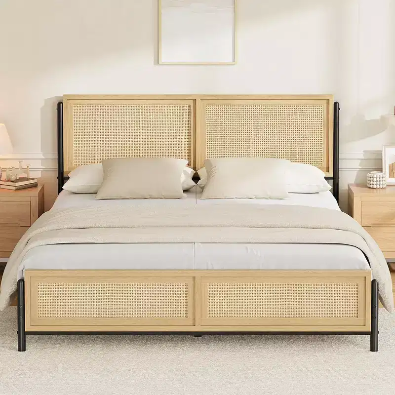 Rattan Bed Frame - Boho Full Size with Storage