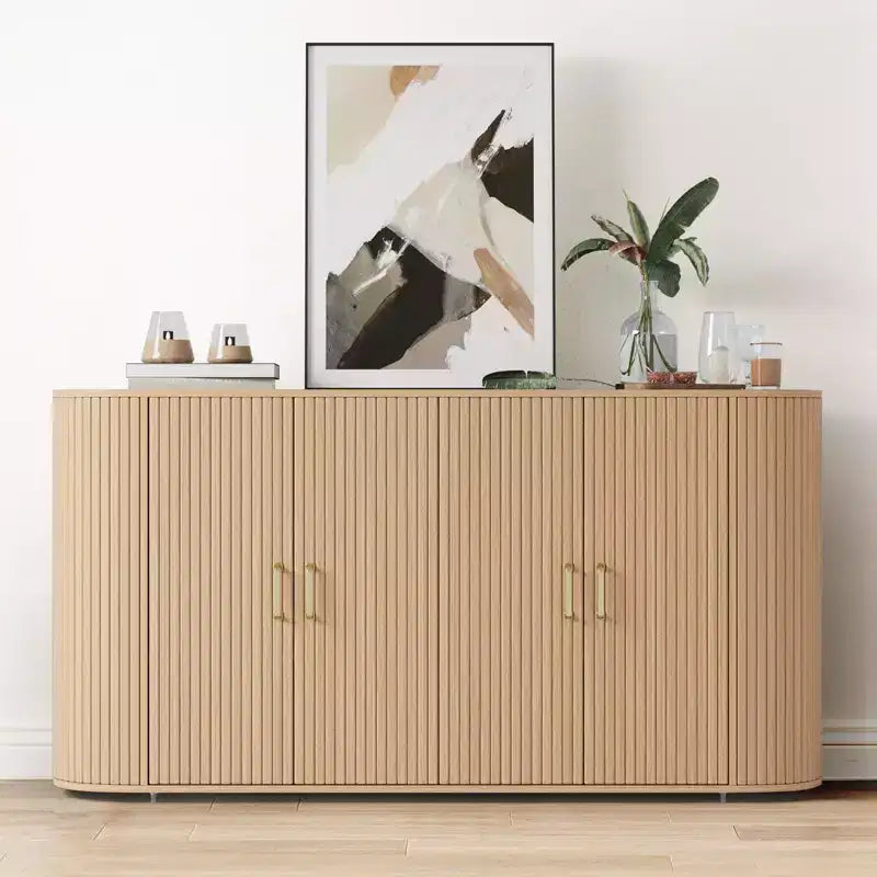 63 Buffet Sideboard Cabinet with Storage, Fluted Accent Credenza with Adjustable Shelves, Modern Sideboard Cabinet with Curvy Edge, Console Table