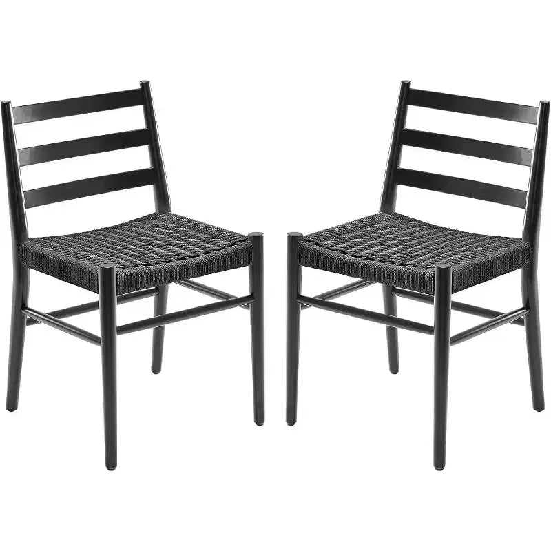 TUYOHW 2 PCS Dining Chairs with Woven Rope Seat,Metal Frame Kitchen Chairs with Open Backrest,Breathable Dining Room Chairs for Living Room