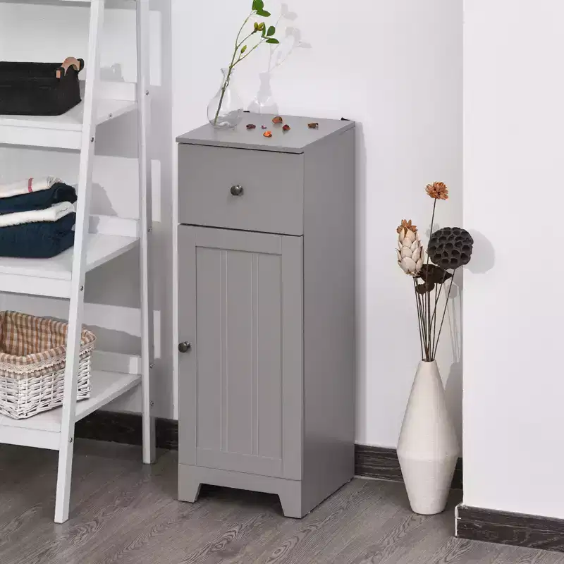 kleankin Small Bathroom Floor Storage Cabinet Free Standing Cupboard Organizer with 1 Drawer and Adjustable Shelf for Living Room