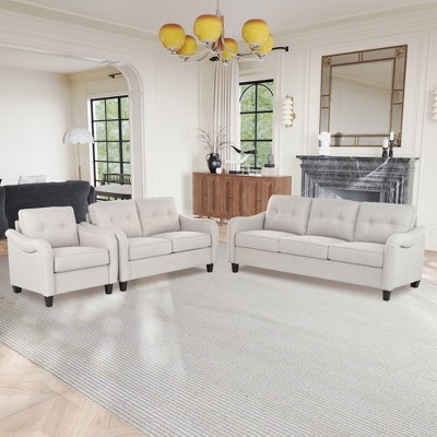 GDFStudio McLarnan Contemporary 3 Piece Fabric Tufted Sofa Set