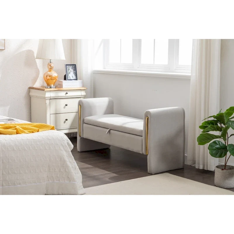 Velvet Storage Bench with Metal Trim