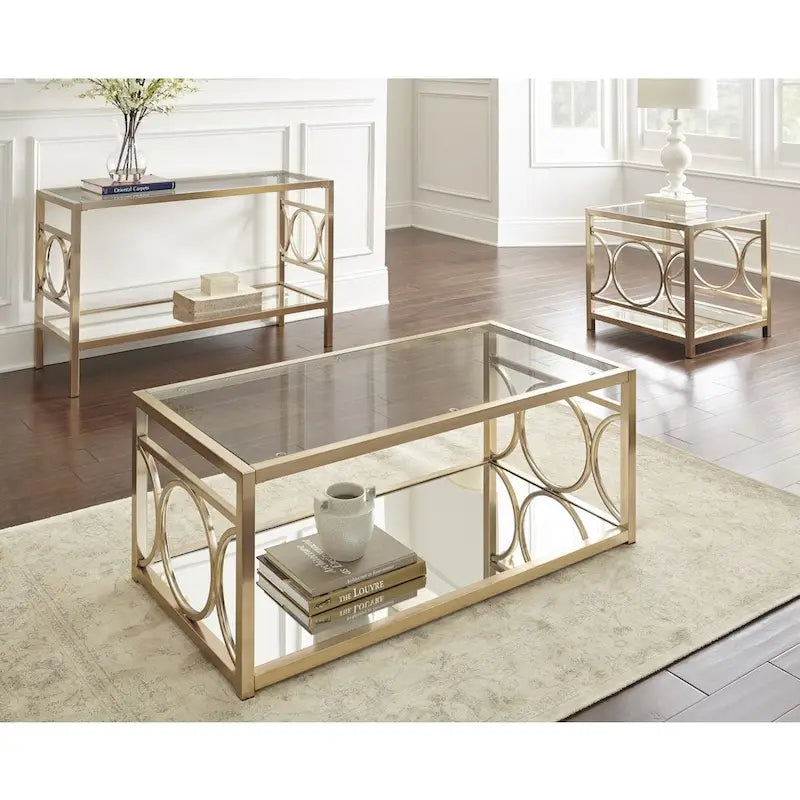 Modern Tempered Glass and Gold Metal Sofa Table