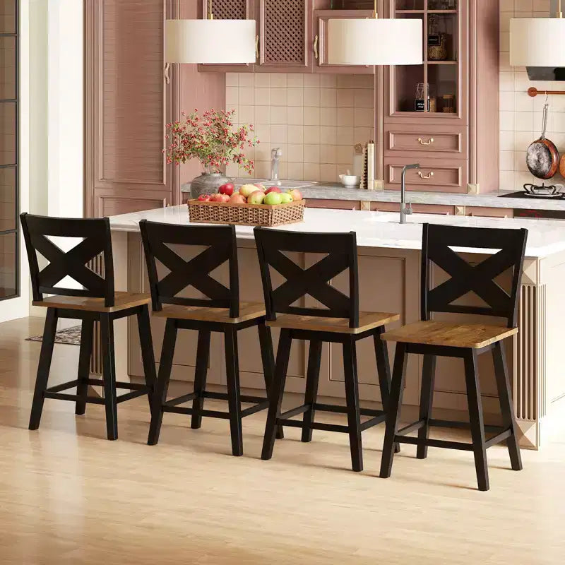 Costway 24'' Swivel Barstools Set of 4 w/Backrest Large Seat Footrest for Kitchen Island