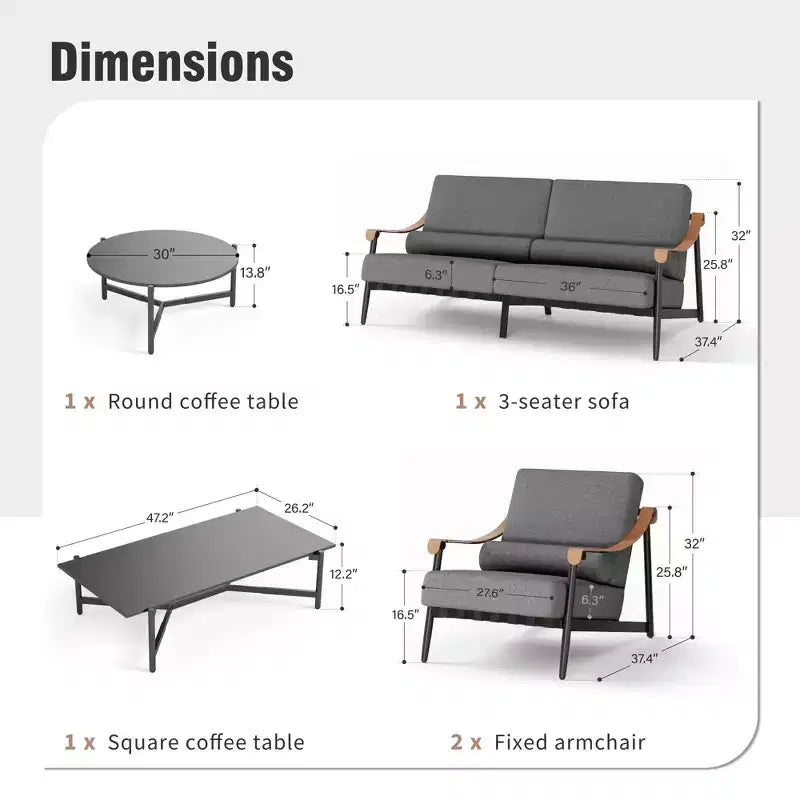 Captiva Designs Outdoor Patio Oversized Modern Luxury Conversation Sofa Set with Extra Thick Cushion and Coffee Table