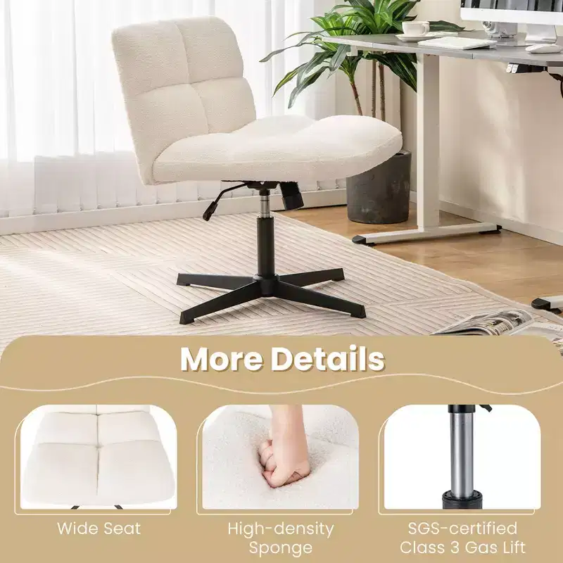 Costway Armless Office Desk Chair Modern Swivel Vanity Chair with Adjustable Height Grey/Brown/Beige