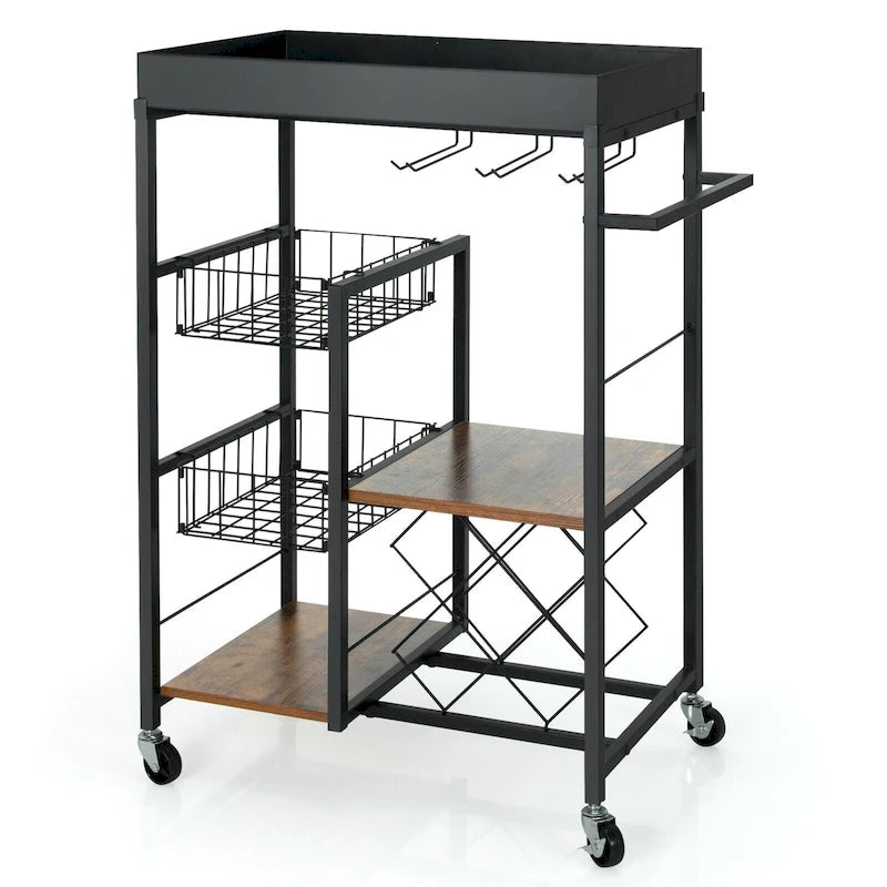 4-Tier Kitchen Bar Cart Rolling Serving Trolley Wine Rack - See Details