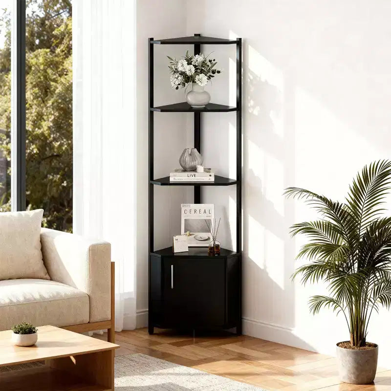 5 Tier Corner Shelf Stand, for Bedroom & Living Room, Industrial Corner Bookshelf for Home Office, Kitchen, Bathroom