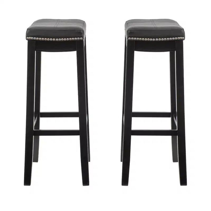 Set of 2 Faux Leather Barstools - Armless, Backless with Footrest, Fixed Height