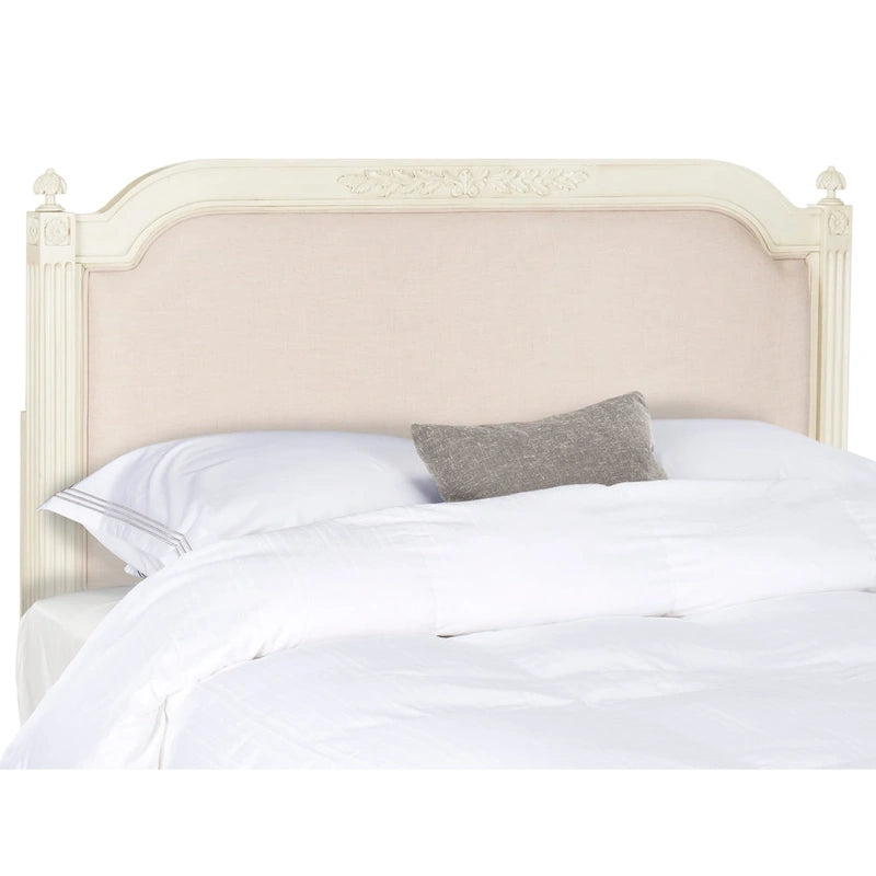 French Country Style Wood Headboard with Upholstered Panel