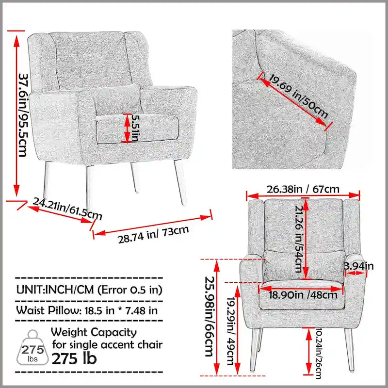 Mid-Century Modern Accent Chair with Waist Cushion
