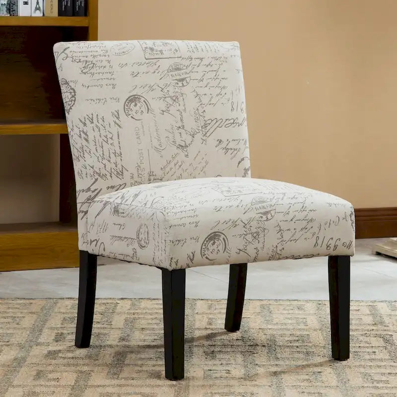 French Script Upholstered Accent Chair | Taupe & Cream | Espresso Legs | 23.25W