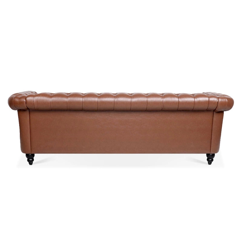 84 Mid-Century Modern 3-Seater Chesterfield Sofa, PU Leather, Birch Legs, 660 lbs