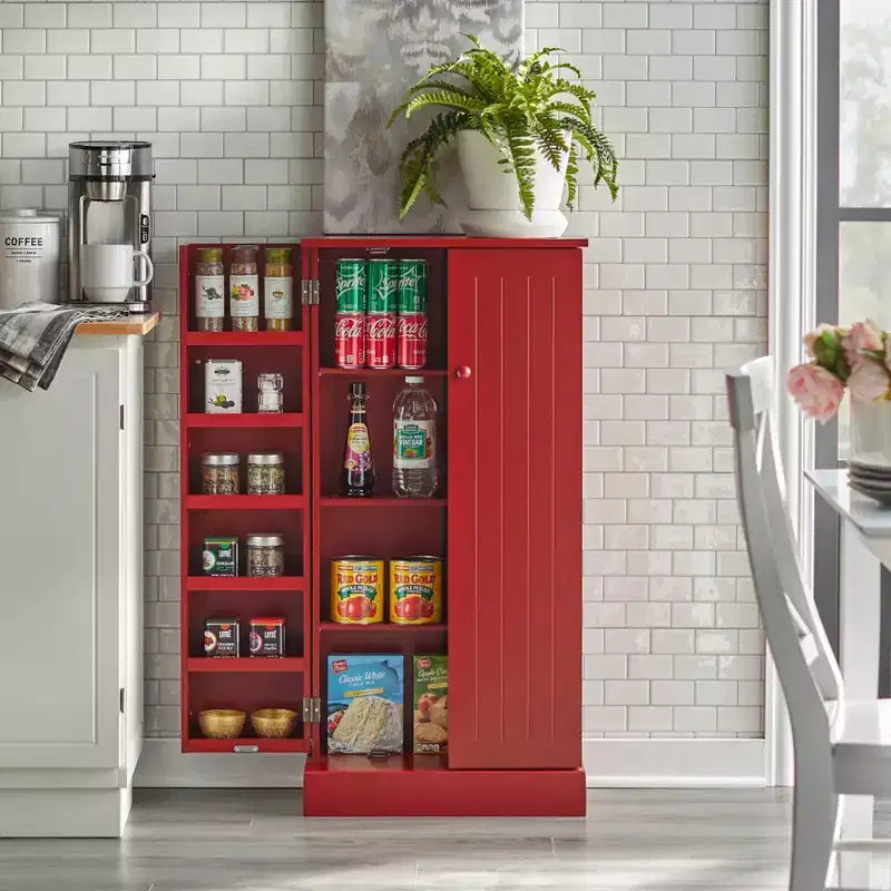 Red Utility Storage Cabinet �C Transitional Style, MDF, 13 Shelves