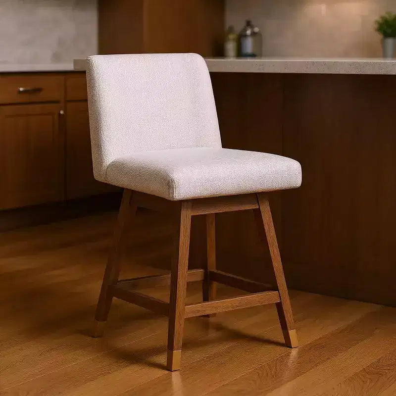 HomeRoots 26 Beige And Brown Solid Wood Swivel Bar Height Bar Chair